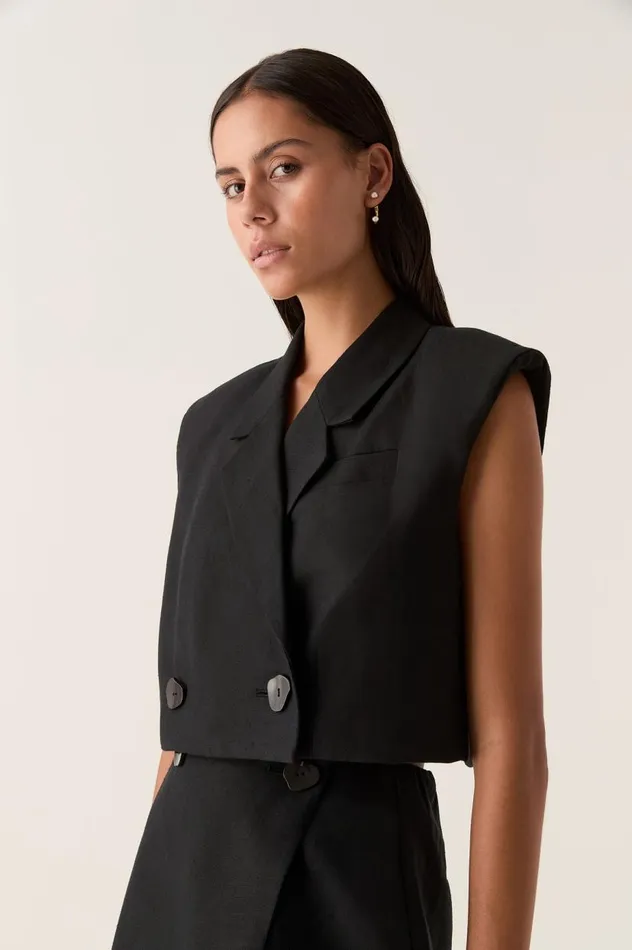Aje Blazers Jackets and Coats Flight Oversized Crop Vest Black 8211 Women