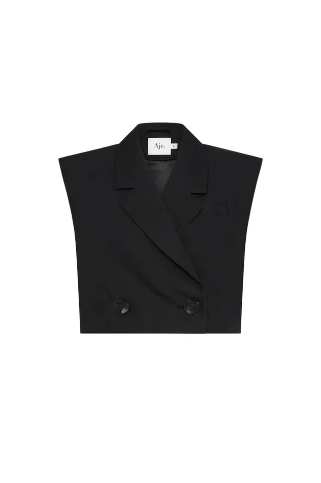 Aje Blazers Jackets and Coats Flight Oversized Crop Vest Black 8211 Women