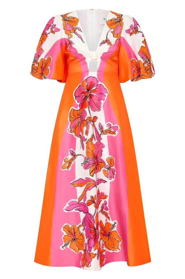 Aje Dresses Overflow Knotted Midi Dress Vivid Hibiscus 8211 Women Aje Dresses Overflow Knotted Midi Dress Vivid Hibiscus 8211 Women