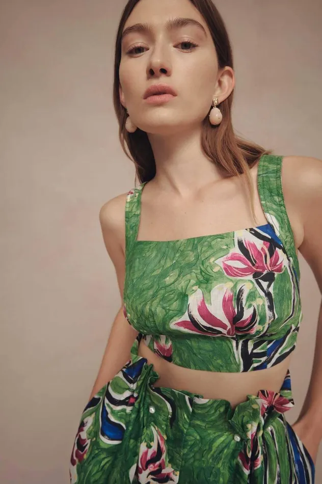 Aje Tops Eden Tie Back Top Native Gumnut Floral 8211 Women