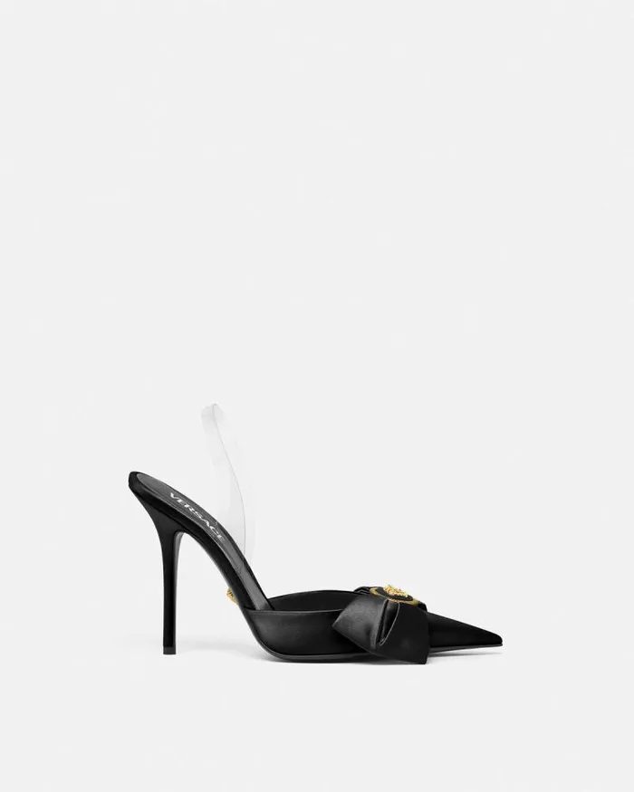 Alia Satin Slingback Pumps 110 Mm Blackgold Women Versace Pumps and Slingbacks
