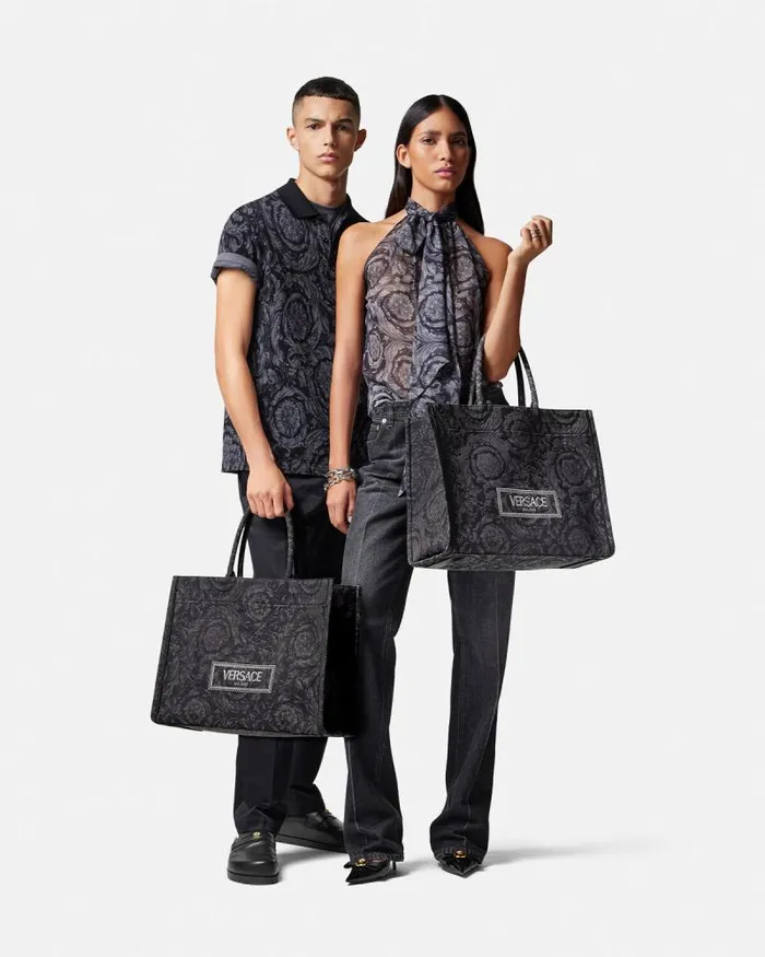 Barocco Athena Large Tote Bag Blackprint MenWomen Versace Athena