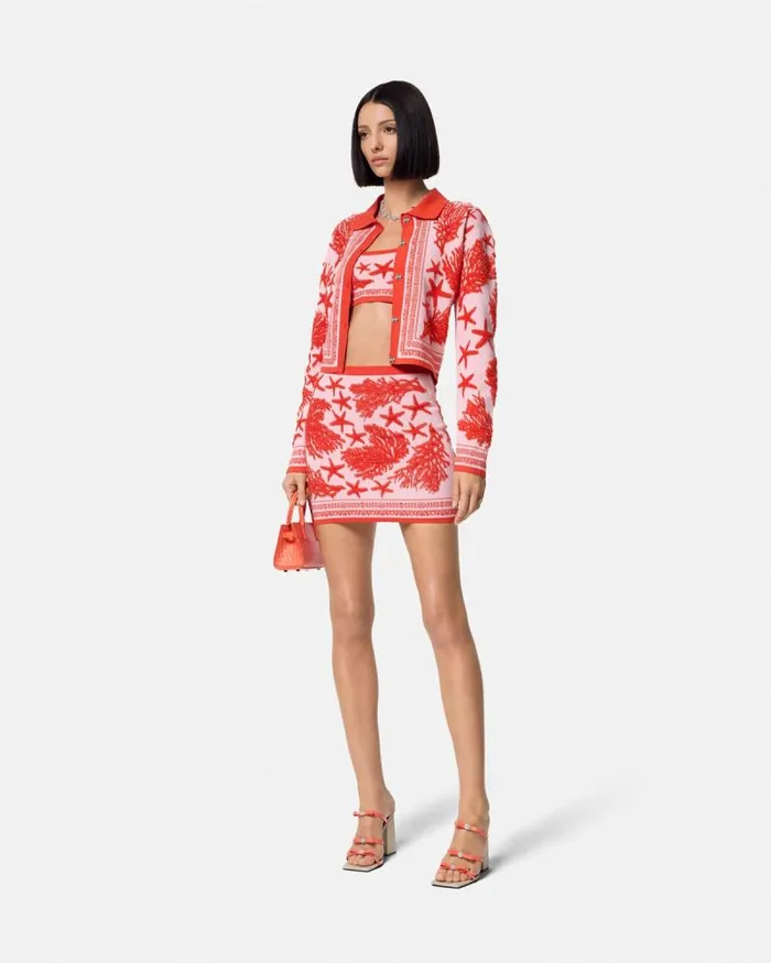Barocco Sea Knit Polo Cardigan Light Pink Women Versace Knitwear