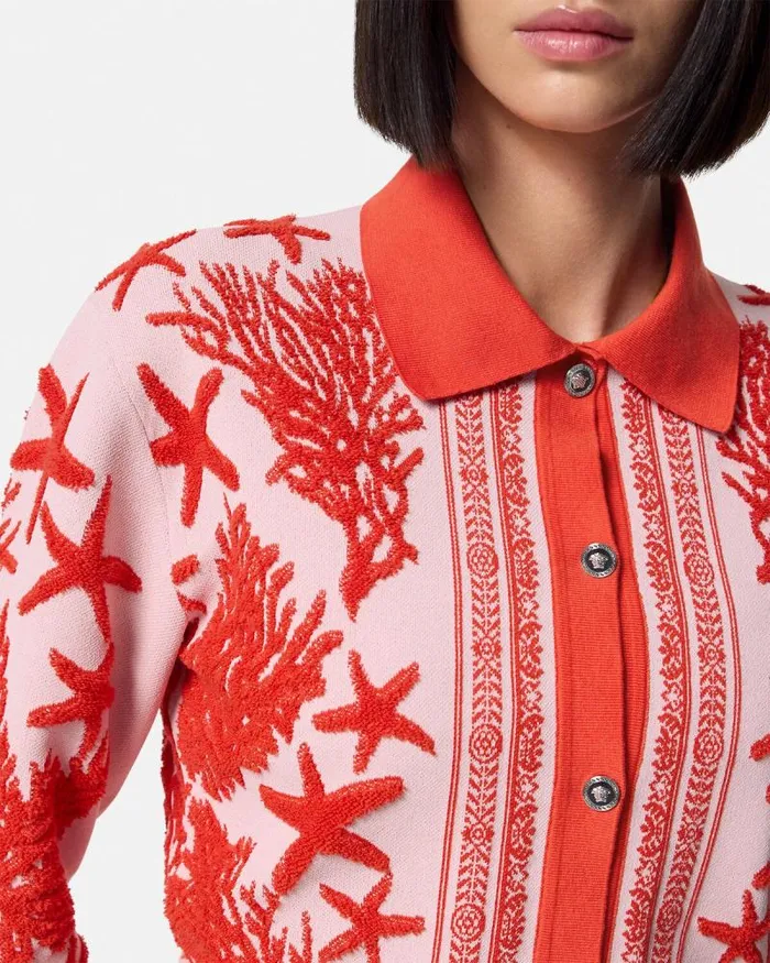 Barocco Sea Knit Polo Cardigan Light Pink Women Versace Knitwear