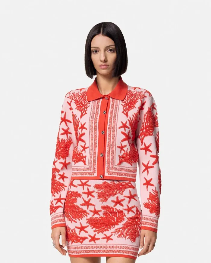 Barocco Sea Knit Polo Cardigan Light Pink Women Versace Knitwear