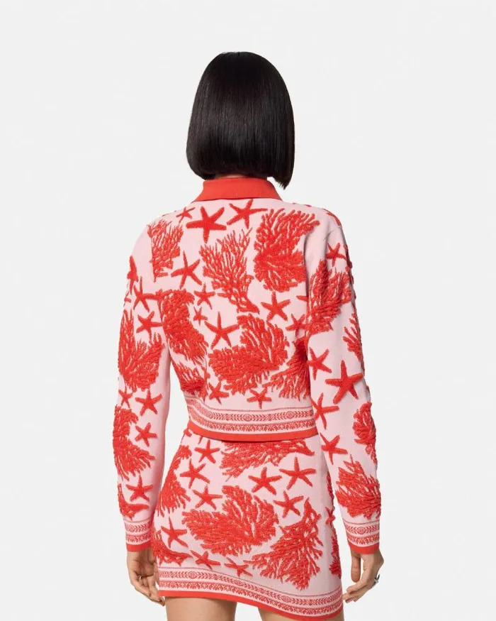 Barocco Sea Knit Polo Cardigan Light Pink Women Versace Knitwear