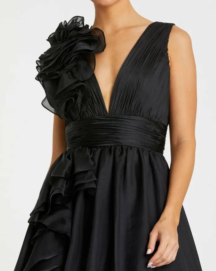 Best Sellers Mac Duggal Women Ruffle Detailed Evening Dress Black