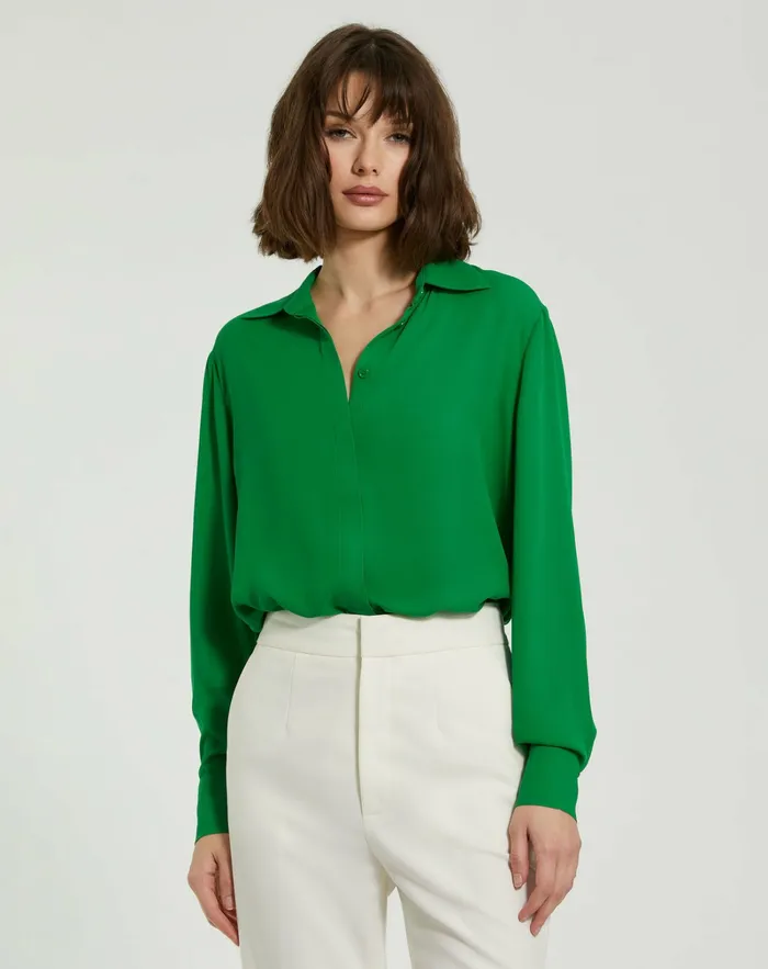 Blouses and Tops Women The Bentley Long Sleeve Button Up Georgette Blouse 8211 FINAL SALE Spring Green Mac Duggal Blouses and Tops Women The Bentley Long Sleeve Button Up Georgette Blouse 8211 FINAL SALE Spring Green Mac Duggal