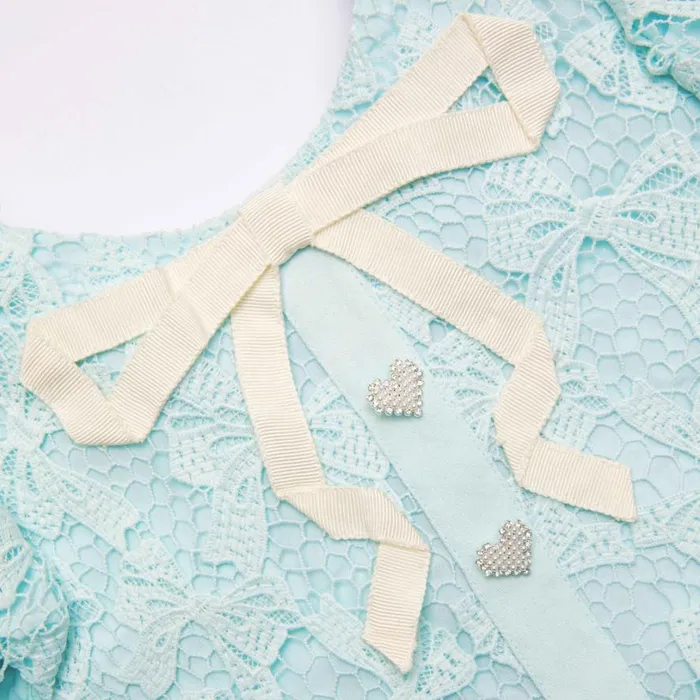 Blue Bow Lace Dress Kids Self Portrait Party Dresses