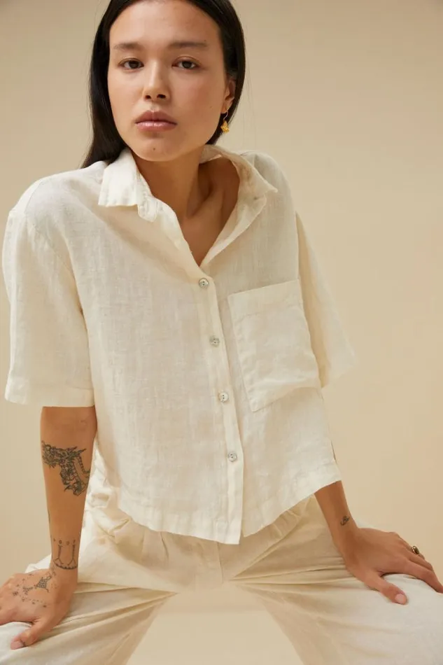 ByBar Broeken Vrouwelijk Eli Linen Pant Cream