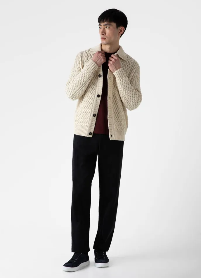 Cable Knit Cardigan Jacket Ecru Men SUNSPEL Knitwear