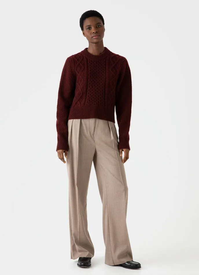 Cable Knit Jumper Maroon Women SUNSPEL Knitwear