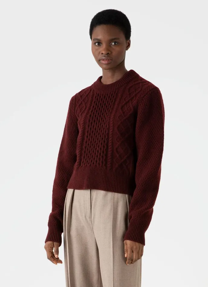 Cable Knit Jumper Maroon Women SUNSPEL Knitwear
