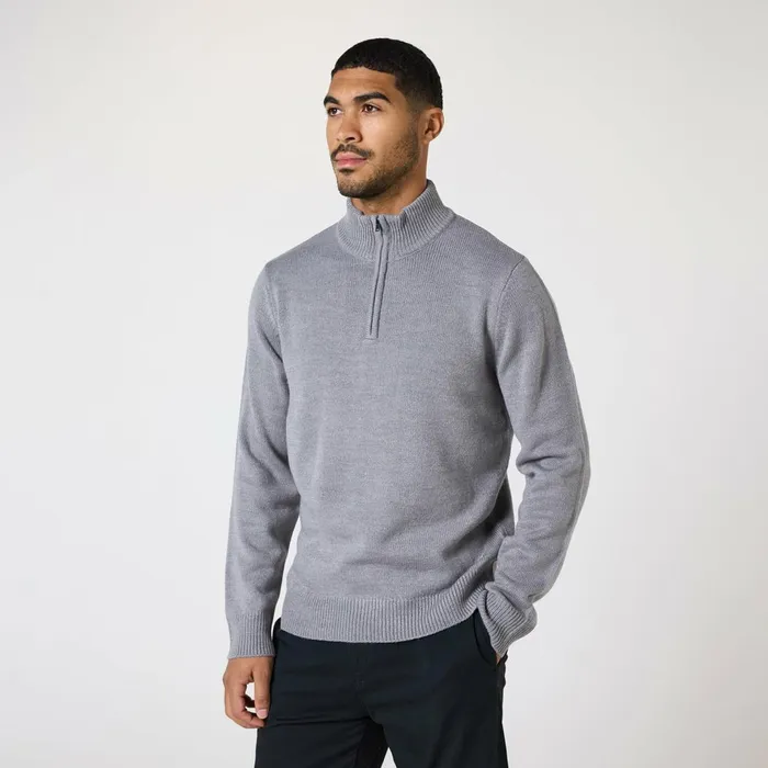 Closure London Knit 14 Zip Funnel Neck Grey Men Knitwear