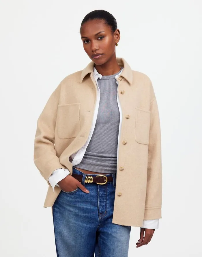 Coats Jackets Women Madewell DoubleFaced Long ShirtJacket Maple Oatmeal Melange