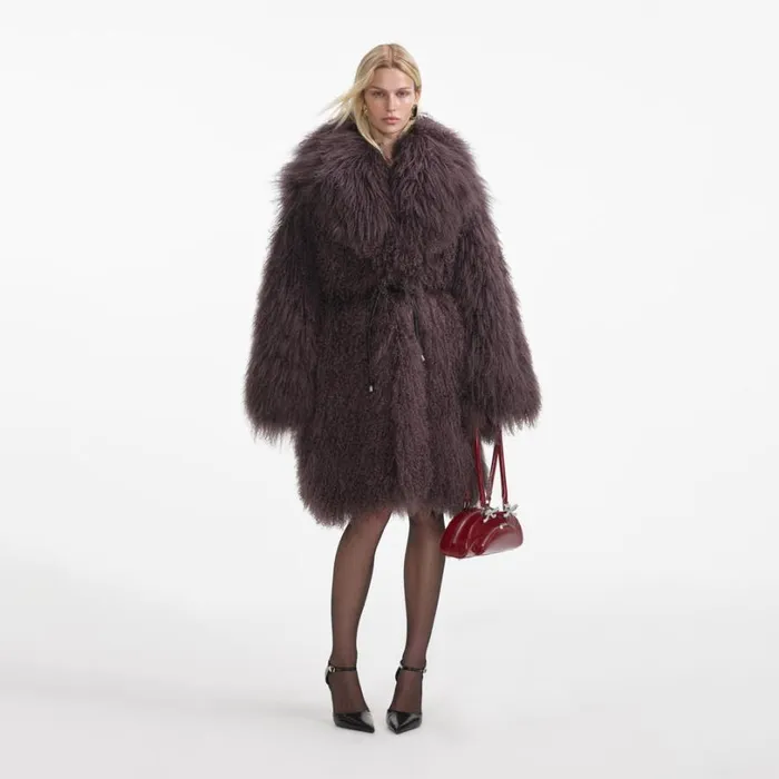 Dark Brown Shearling Coat Women Self Portrait Outerwear