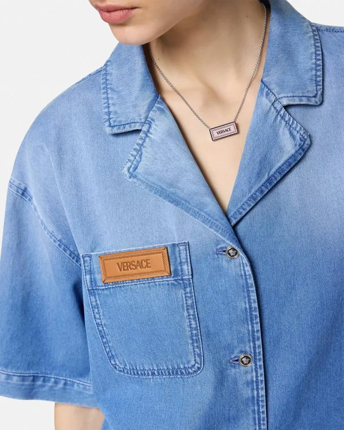 Denim Boxy Shirt Blue Women Versace Shirts and Tops