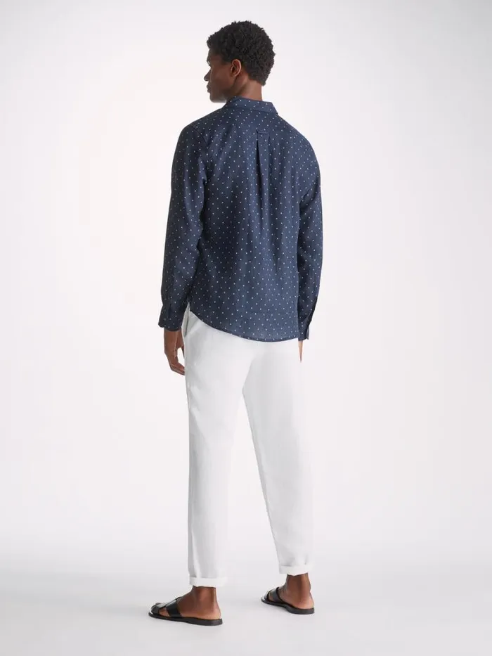 Derek Rose Casual Shirts Men Shirt Milan 22 Linen Navy