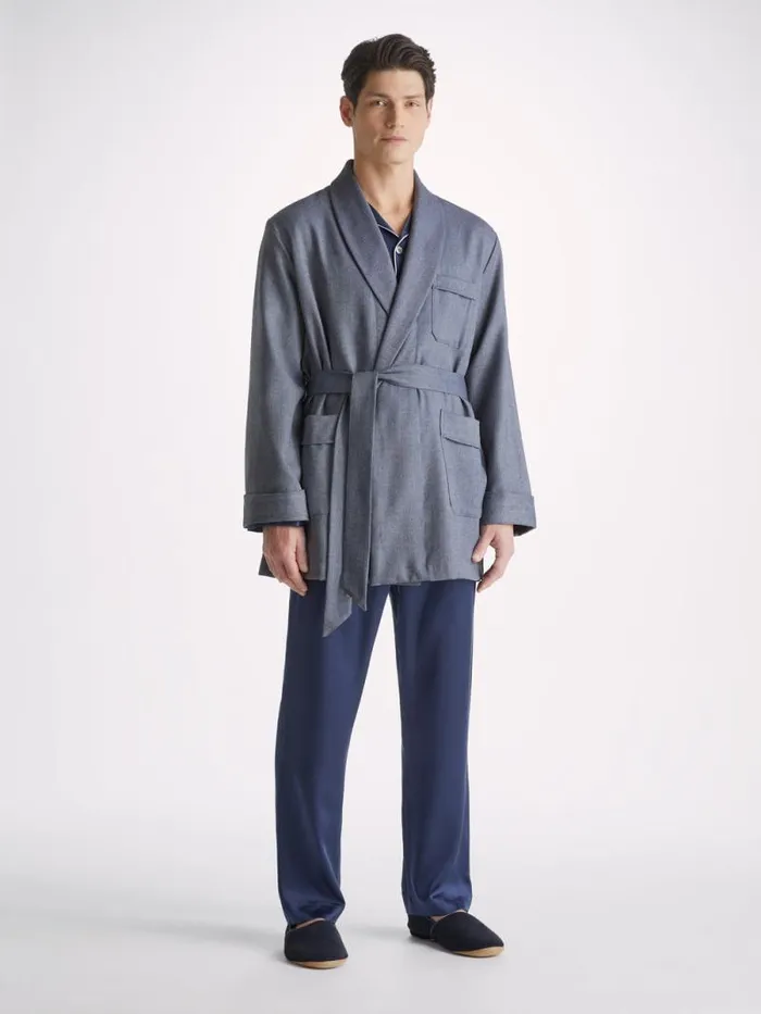 Derek Rose Smoking Jackets Men Smoking Jacket Lincoln 11 Wool Navy