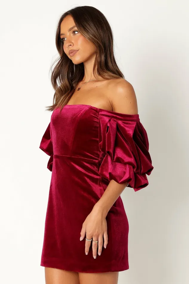 Event Dresses Petal and Pup Women Dali Off Shoulder Velvet Mini Dress Ruby