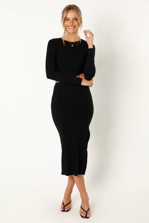 Fall Dresses Jonah Long Sleeve Midi Dress Black Petal and Pup Women