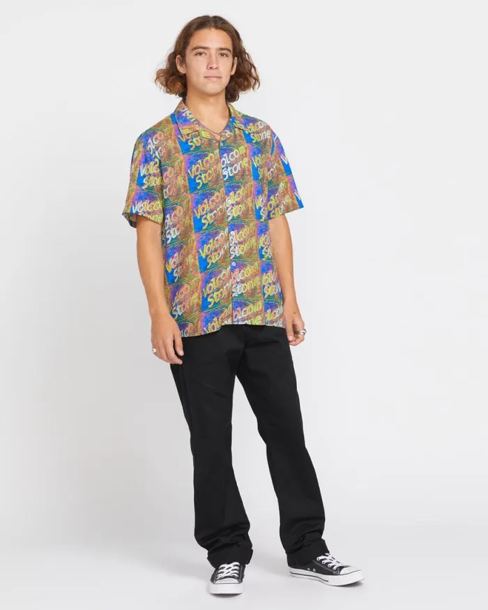 Fergadelic Woven Short Sleeve Shirt 8211 Patriot Blue Mens Volcom Tops and Tees