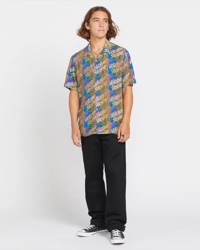 Fergadelic Woven Short Sleeve Shirt 8211 Patriot Blue Mens Volcom Tops and Tees