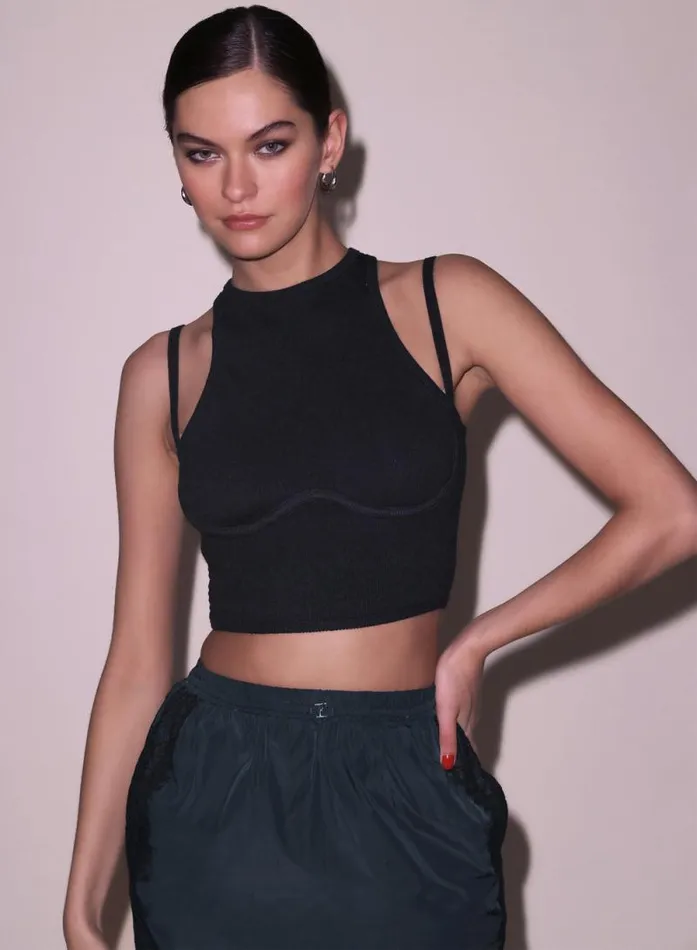 Fleur Du Mal Knitwear Strappy Ribbed Tank Black 8211 Women