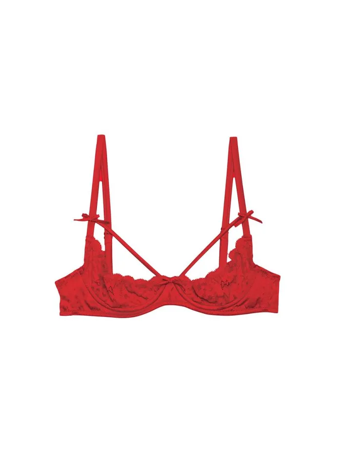 Fleur Du Mal Pleasure Charlotte Peekaboo Bra Rouge 8211 Women
