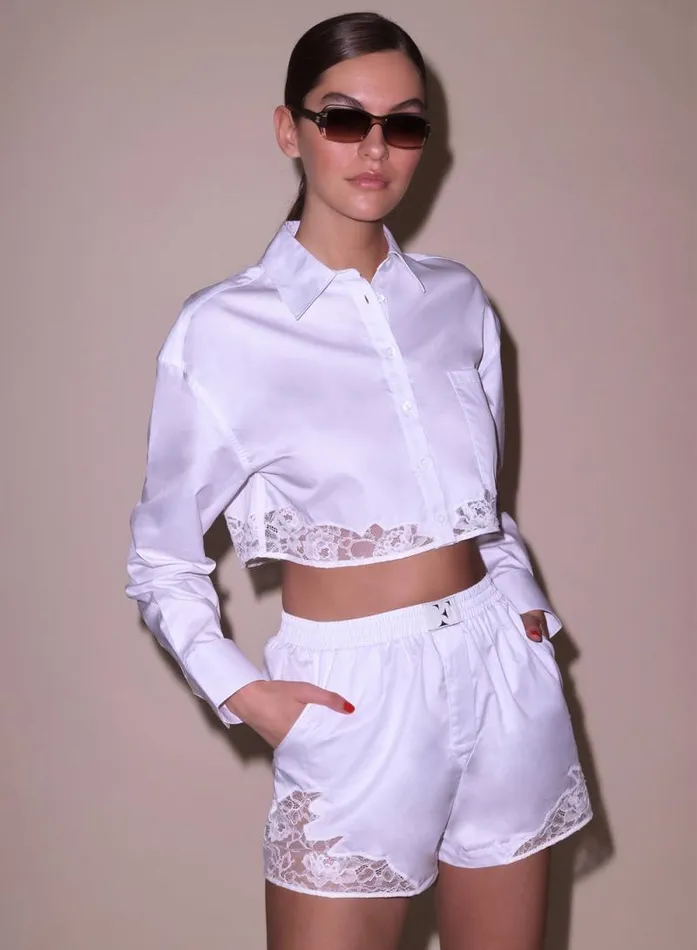 Fleur Du Mal Tops Poplin Cropped Button Down White 8211 Women
