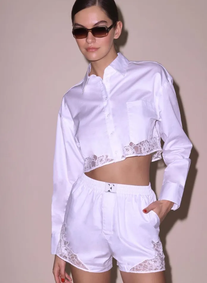 Fleur Du Mal Tops Poplin Cropped Button Down White 8211 Women