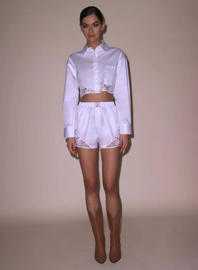 Fleur Du Mal Tops Poplin Cropped Button Down White 8211 Women