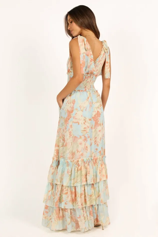Floral Dresses Women Christabel Tiered Maxi Dress Blue Floral Petal and Pup