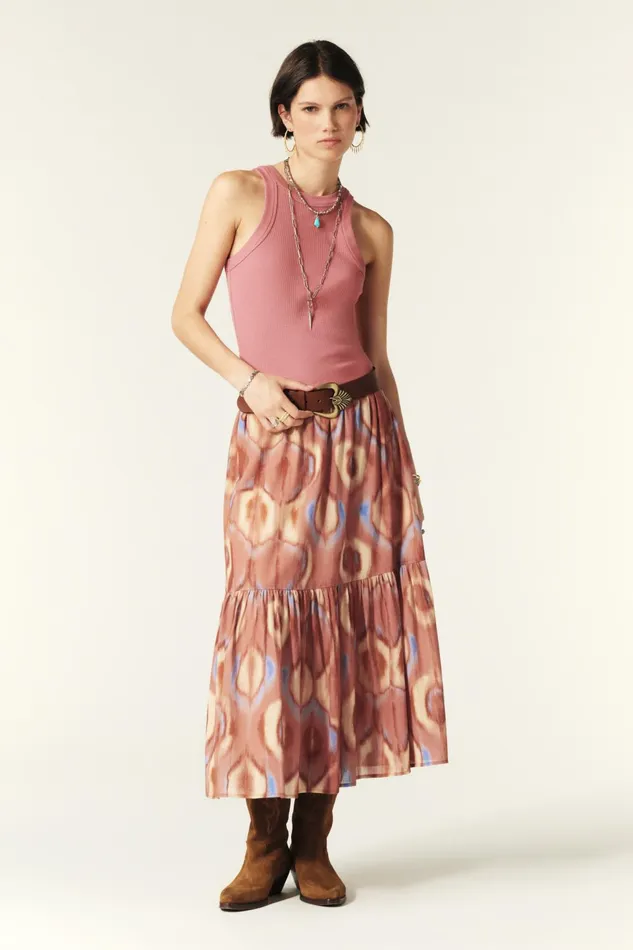Flowing Midi Skirt Clarie Pink Women Baandsh Skirts and Shorts
