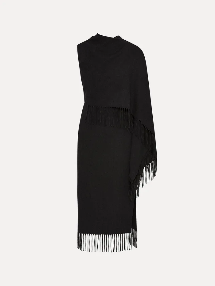 Fringed Cape Midi Dress Anthracite Women Oscar De La Renta Dresses