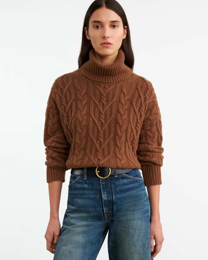GIGI CASHMERE TURTLENECK SWEATER Coffee Women Nili Lotan Knits and Sweaters