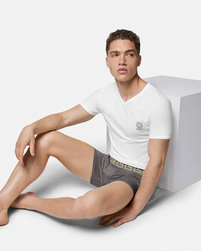 Greca Border Long Trunks 2Pack Blackgray Men Versace Boxers