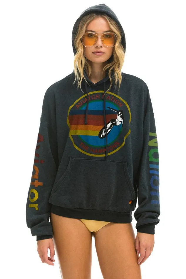 Hamptons Relaxed Pullover Hoodie 8211 Charcoal WomenMen Aviator Nation Hoodies