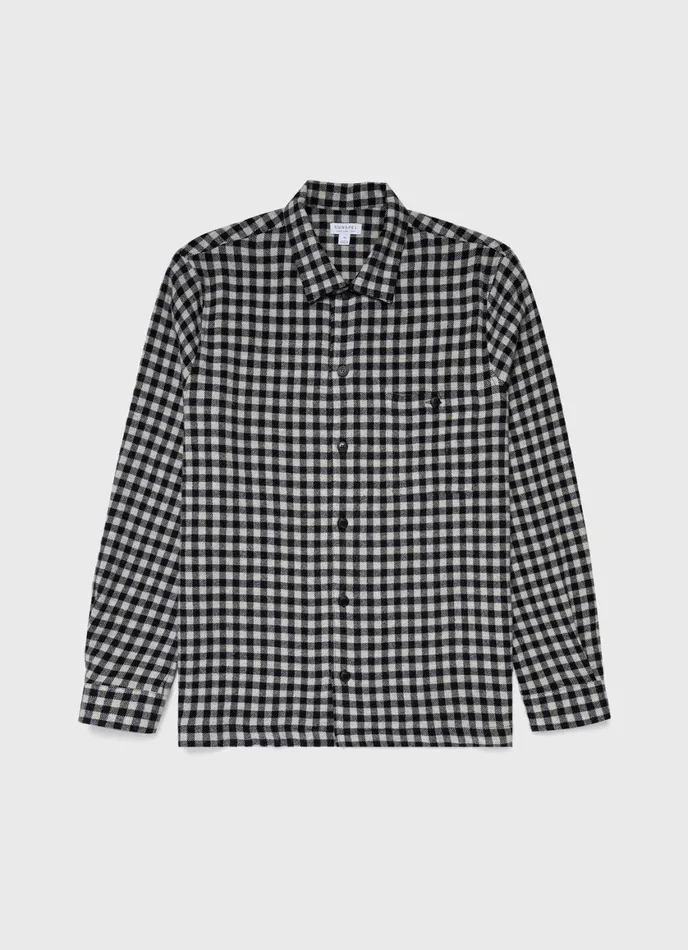 Heavy Flannel Overshirt Navyecru Check Men SUNSPEL Shirts