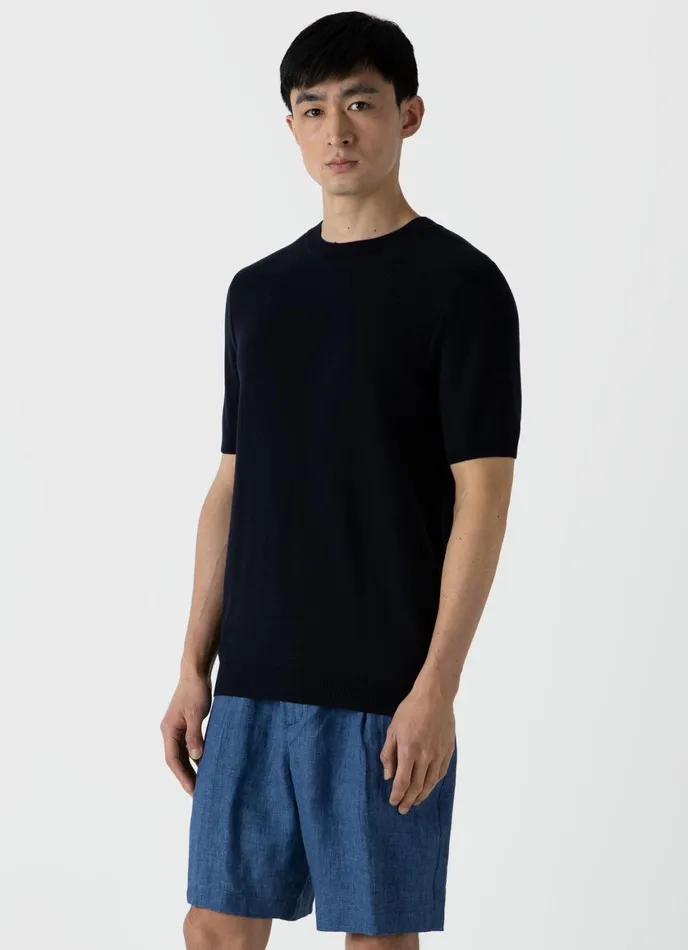 Honeycomb Knitted Tshirt Navy Men SUNSPEL Tshirts