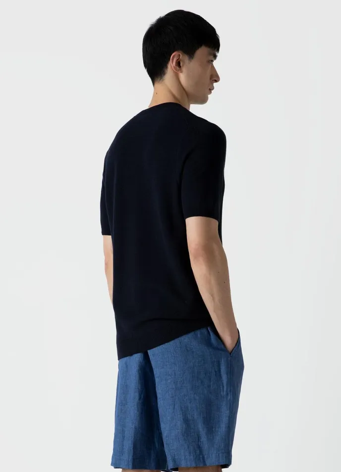 Honeycomb Knitted Tshirt Navy Men SUNSPEL Tshirts