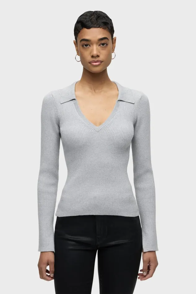 Hudson Jeans Tops and Sweaters Long Sleeve VNeck Popover Foxy Silver 8211 Women
