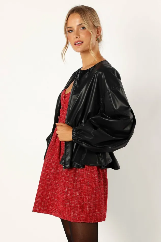 Jackets and Coats Petal and Pup Women Ivanna Faux Leather Puff Sleeve Jacket Black