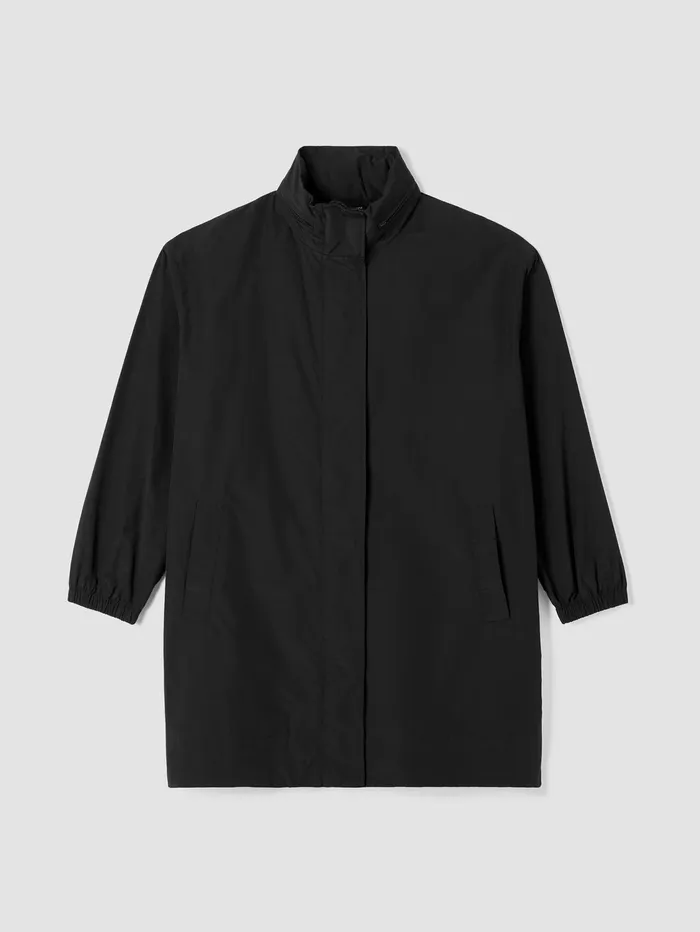 Jackets Coats and Vests Women Eileen Fisher Light Cotton Nylon Stand Collar Long Coat Black