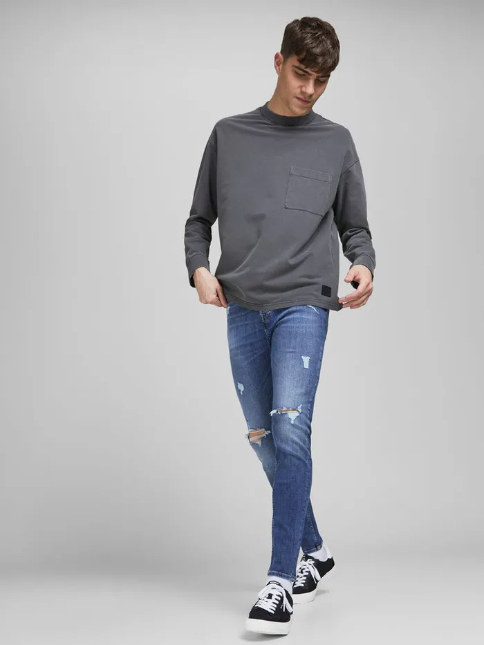 Jeans JACK and JONES Mens PETE ORIGINAL CJ 296 SKINNY TAPERED FIT JEANS Blue Blue Denim