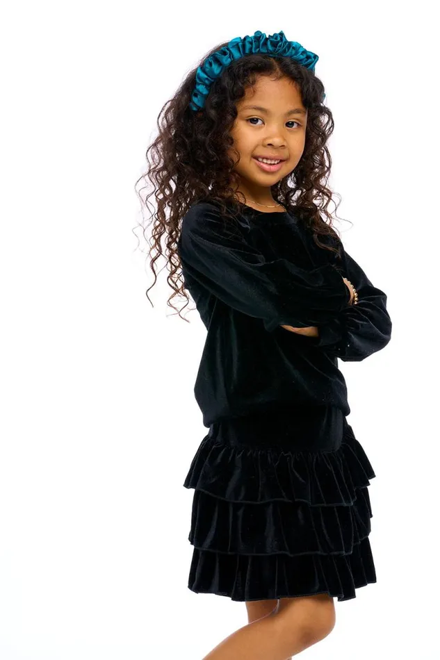 Kids Chaser Brand Girls Stretch Velvet Blouson Sleeve Raglan