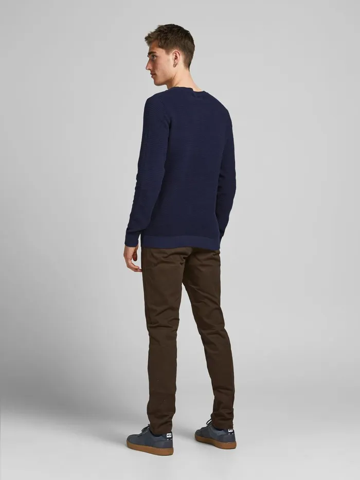 Knitwear JACK and JONES Mens PLAIN KNITTED PULLOVER Blue Maritime Blue Gift for Friend