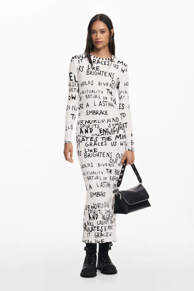 Knitwear Women Desigual Midi Dress With Phrase White