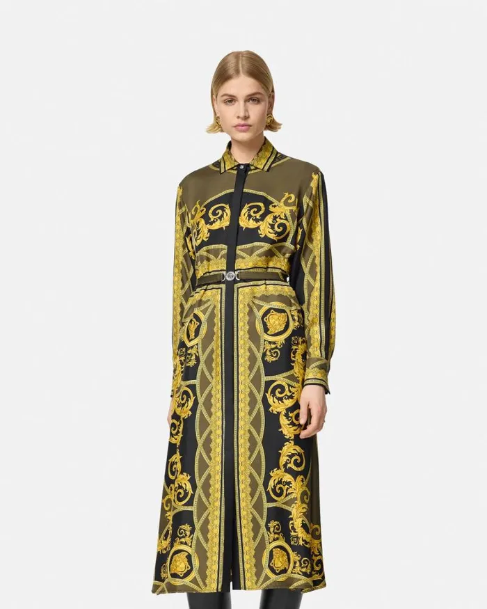 La Coupe Des Dieux Silk Midi Shirt Dress Blackprint Women Versace Dresses