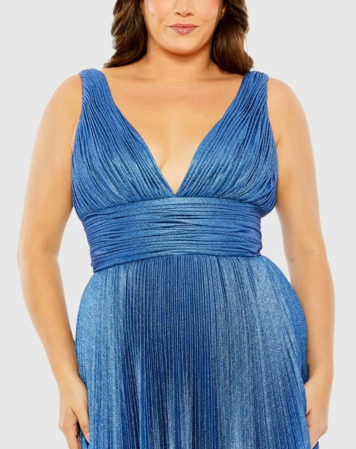 Mac Duggal VNeck Ombre Pleated Gown Sapphire Ombre Women Plus Size Dresses Mac Duggal VNeck Ombre Pleated Gown Sapphire Ombre Women Plus Size Dresses